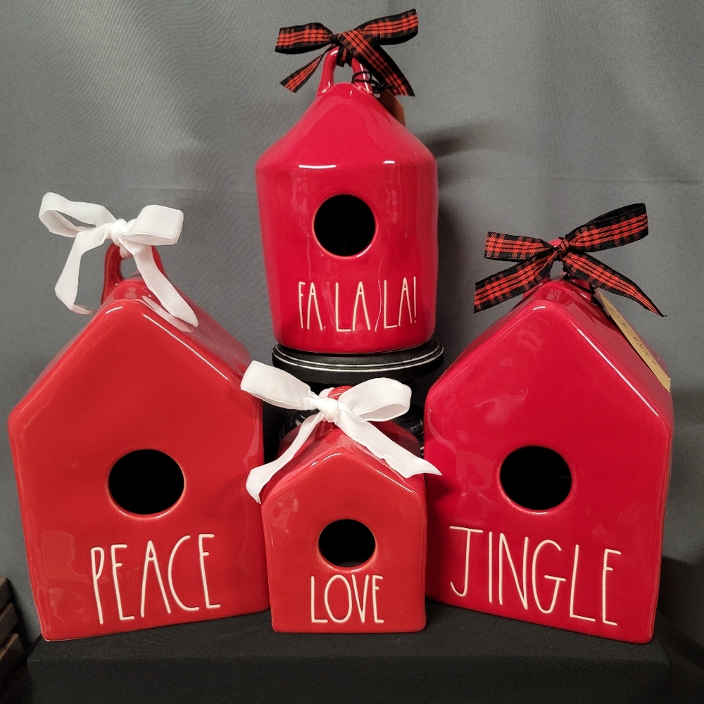 Rae Dunn Red Christmas Birdhouse Bundle